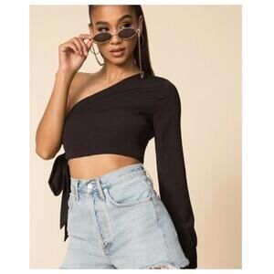 NWT Superdown Charlotte One Shoulder Crop Top Black Womens S